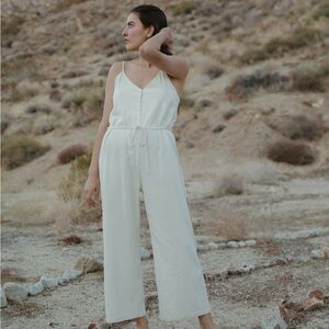OZMA Cypress BNWT Ivory Cream Button-Front Raw Silk Noil Jumpsuit